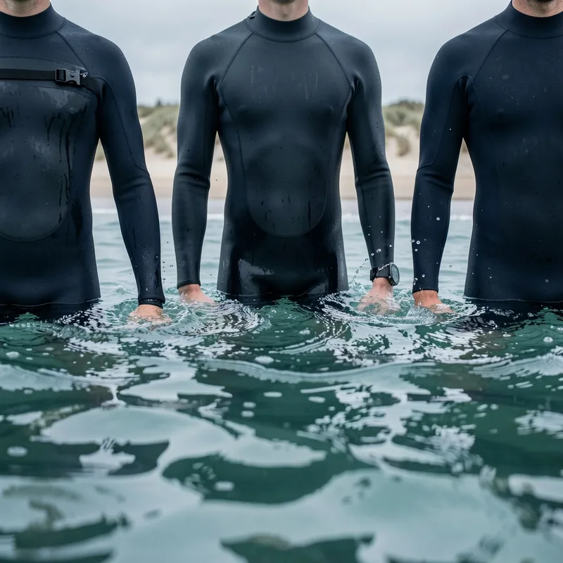 Groupe de marcheurs progressant dans l&rsquo;eau jusqu&rsquo;à la poitrine le long d&rsquo;une plage de sable